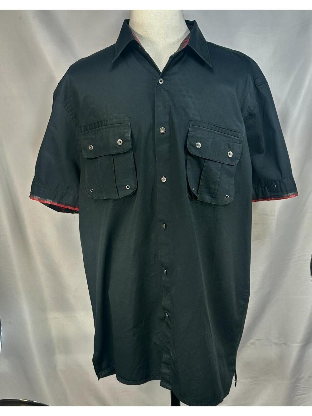 Trust 100% Cotton Dual Pockets SS Button Up Black Mens XL